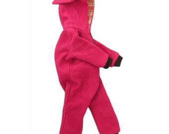 Wool Overalls For Kids, Soft Warm Bunny Ears Hood Bodysuit For Baby Girl, Toddler, 3M-4Y Winter One Piece Zip Up Coveralls, Pram Suit