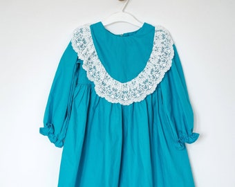 Blue Dress, Ruffles Sleeve Girls Clothing, Baptism dress, 1st birthday dress, Toddler dress, Cotton Autumn Spring dress