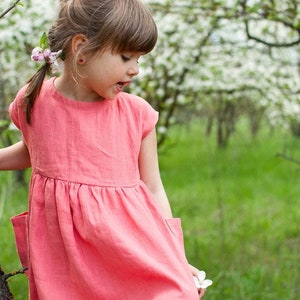 Girl's Linen Dress, Short sleeve girl's dress, Summer Dress with pockets, Toddler linen dress, Babydoll linen Girl's Dress image 2