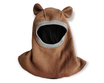 Cagoule d'hiver, bonnet en laine bouillie, bonnet d'hiver oreilles de nounours, bonnet d'extérieur pour tout-petits, bonnet en laine pour enfants, marron camel
