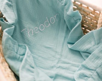 Manta de bebé 100 % algodón, manta de muselina personalizada con nombre bordado, manta para bebé recién nacido hecha a mano, suave y transpirable