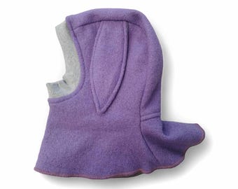 Cagoule d'hiver, bonnet en laine bouillie, bonnet d'hiver oreilles de lapin, bonnet d'extérieur pour tout-petits, bonnet en laine pour enfants, lavande