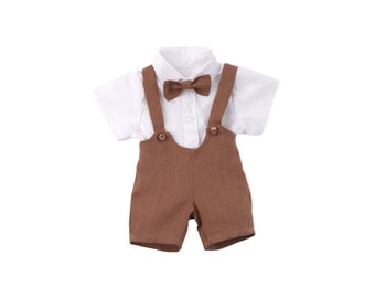 Boys' Linen Ring Bearer Outfit, wedding attire with bow tie, formal wear for boys, page boy toddler outfit, little gentleman linen suit