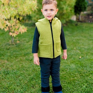 Chaleco de lana hervida con diseño de dinosaurio, varios colores, estilo jardín de infancia en el bosque, con cremallera y forro interior. Ropa de lana unisex para actividades al aire libre para niños. imagen 7
