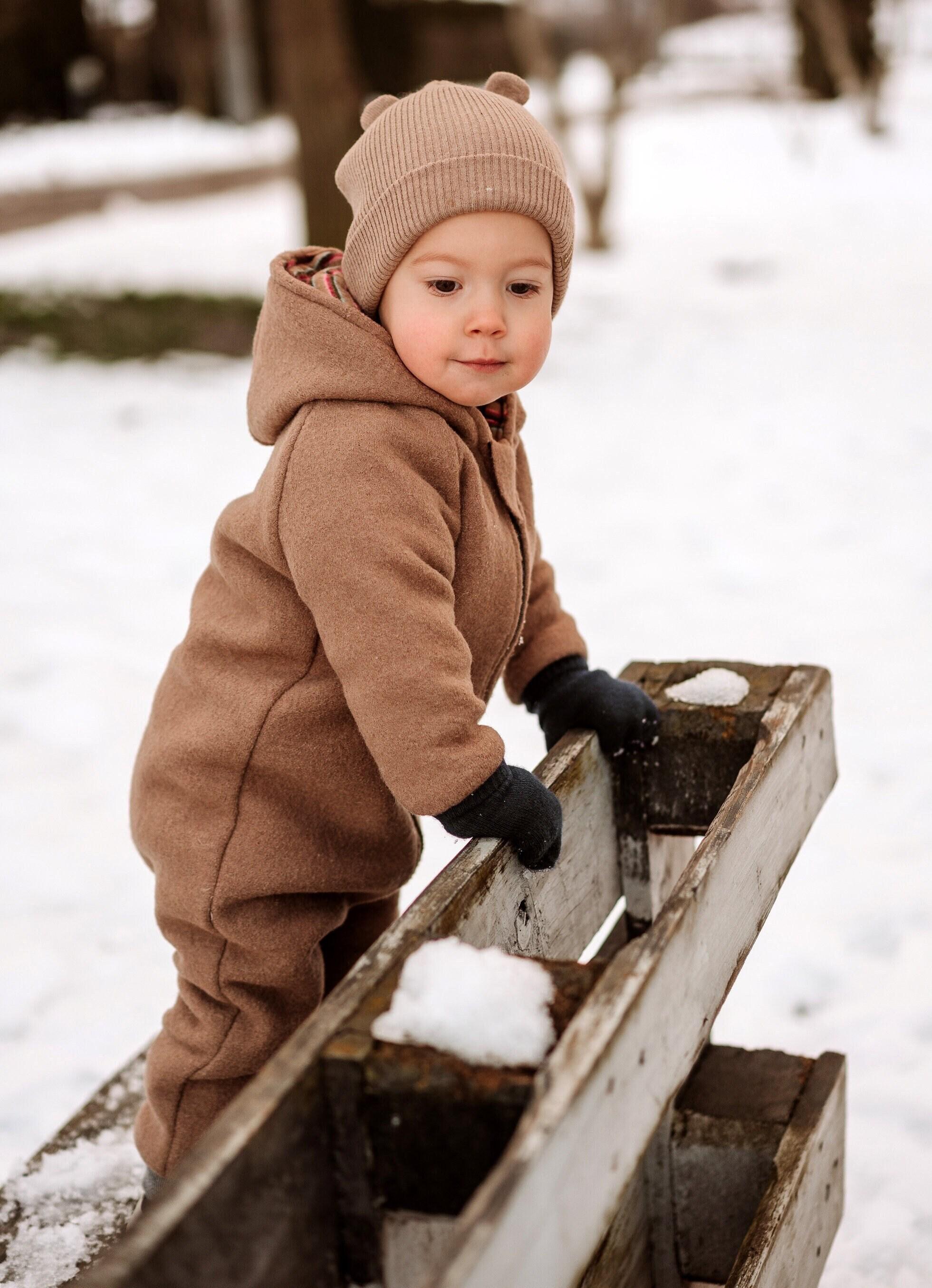 Brown Kids Overalls Warm Wool Toddler Bunting Romper Onepiece Unisex ...