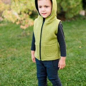 Chaleco de lana hervida con diseño de dinosaurio, varios colores, estilo jardín de infancia en el bosque, con cremallera y forro interior. Ropa de lana unisex para actividades al aire libre para niños. imagen 6