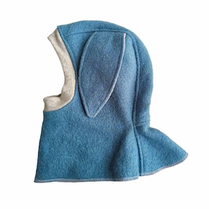 Winter Balaclava Hat, Boiled wool hat, Bunny Ears Winter hat, Outdoor Toddler Baby Hat, Wool Hat for kids, Blue