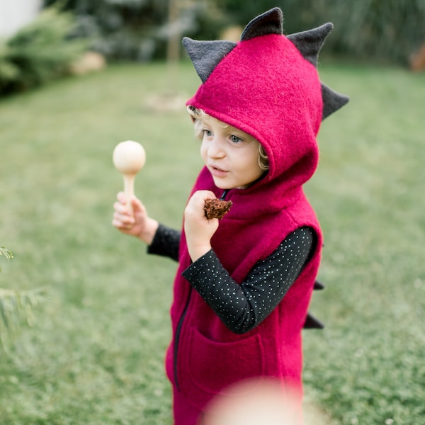 Gilet en laine bouillie Dino, Différentes couleurs, Jardin d’enfants forestier, Avec fermeture éclair et doublure intérieure, Vêtements unisexes en laine d’extérieur pour enfants