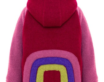 Kids Wool Jacket, Rainbow Applique Boiled Wool Coat, Unisex Kids Boiled Wool clothing, Wool Lined Jacket