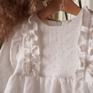 Handmade White Linen Baptism Dress with Delicate Tulle Detailing for Baby image 10