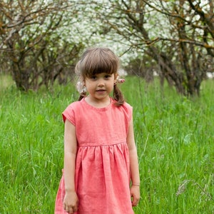 Girl's Linen Dress, Short sleeve girl's dress, Summer Dress with pockets, Toddler linen dress, Babydoll linen Girl's Dress image 5