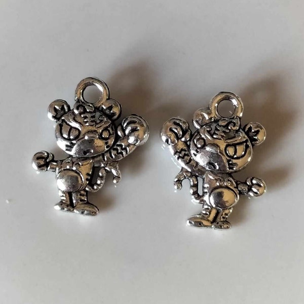 2 Silver Tone Double Sided Chinese Zodiac Tiger Charms For Charm Bracelets and Jewellery Making etc