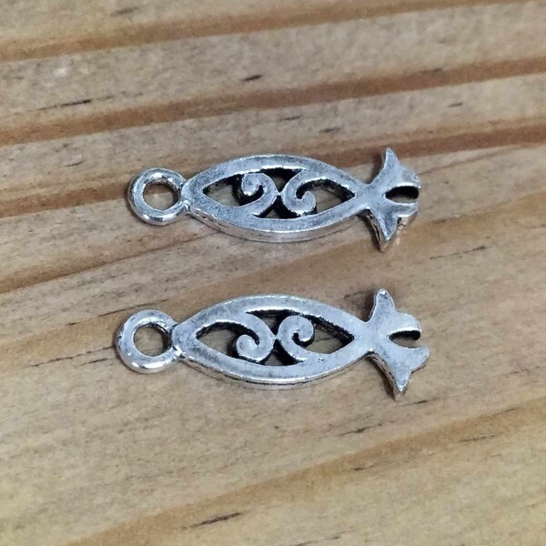 2 Silver Tone Fish Open Work Charms For Charm Bracelets and Jewellery Making etc