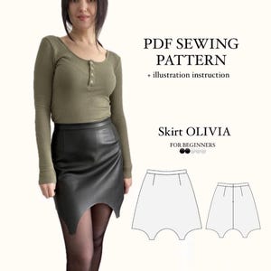 Leather mini skirt pattern, PDF A4 skirt sewing pattern, sewing pattern with tutorial XS-L sizes
