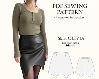 Patron de minijupe en cuir, patron de couture de jupe PDF A4, patron de couture avec tutoriel tailles XS-L