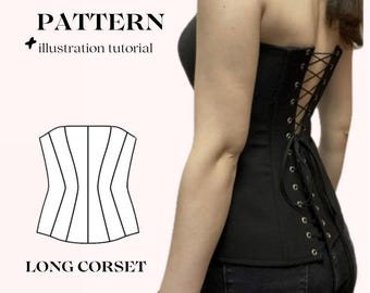Patron de corset long, patron de couture pdf avec tutoriel, tailles XS-XXXL