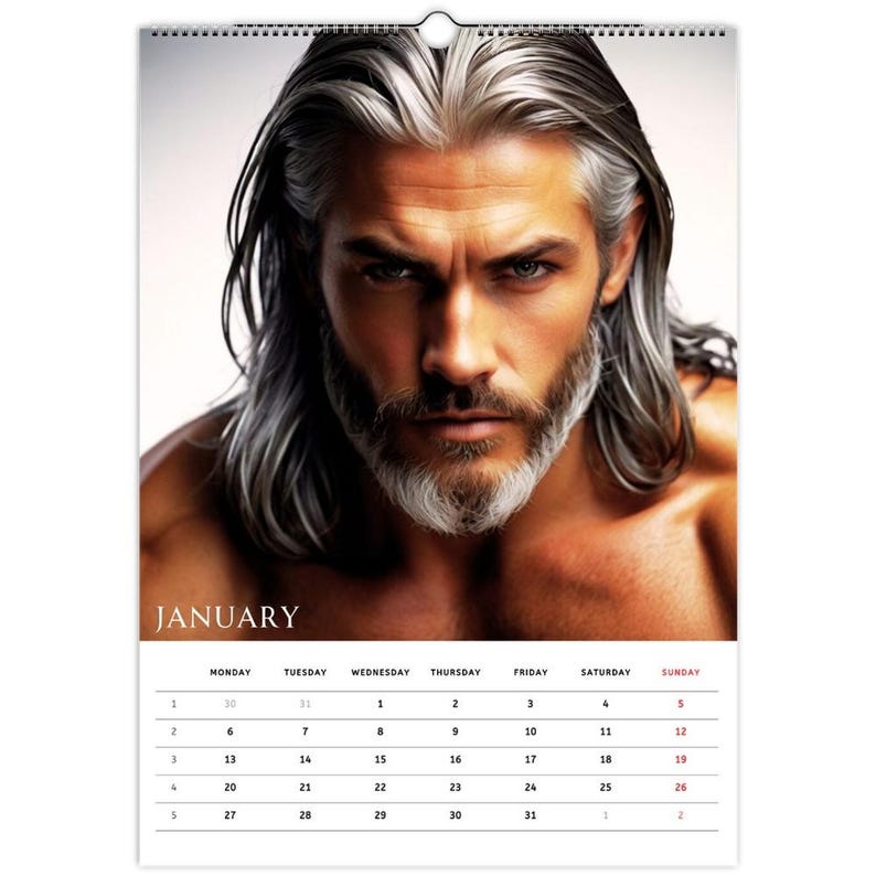 Dream of Hot Bearded Dudes Wall Calendar A4 A3 2025 Strength Nature