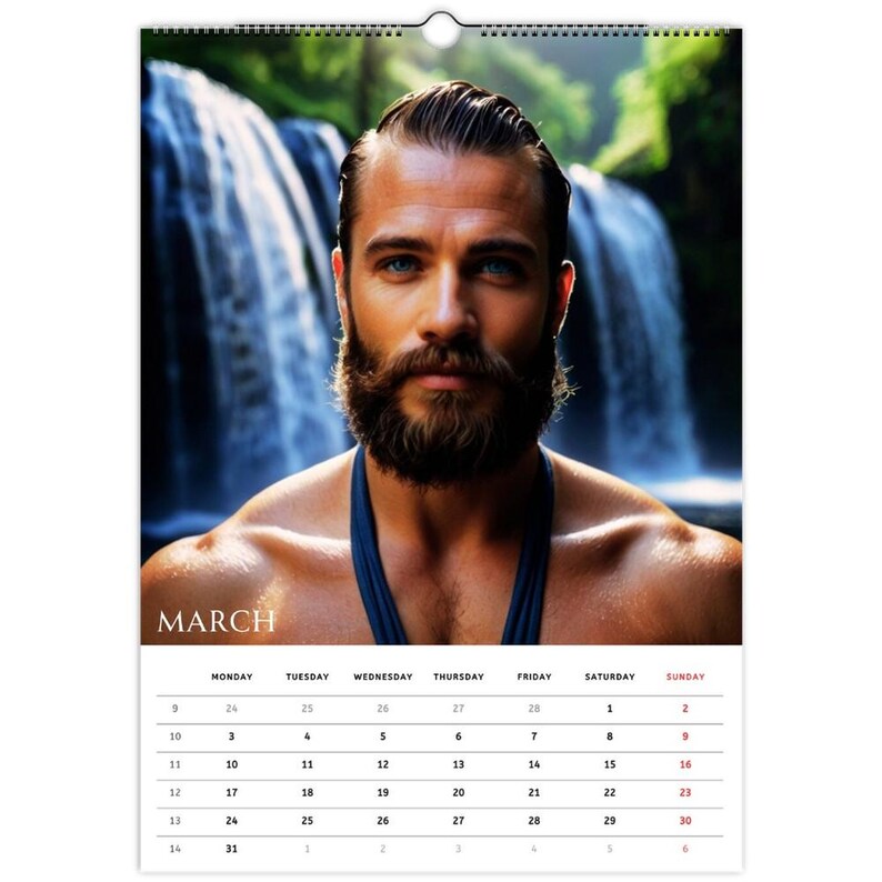 Dream of Hot Bearded Dudes Wall Calendar A4 A3 2025 Strength Nature