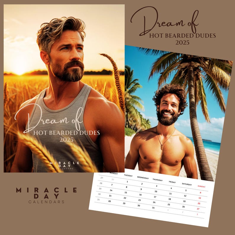 Dream of Hot Bearded Dudes Wall Calendar A4 A3 2025 Strength Nature