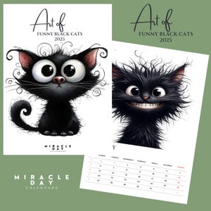 Art of Funny Black Cats Wall Calendar A4 A3 2025 – Cat Calendar Cat Lovers, Lovers, Art Calendar, Cartoon, Comic Cats, Drawing