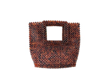 Handwoven Vintage Mocha Beaded Handbag, Handcrafted Woven Purse, Bead-woven Women's Bag, Original Handheld Creation