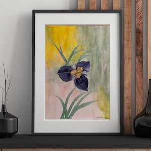 Iris Flower Fine Art Print - Limited Edition - Wall Art - Handmade Floral Decor - Gift for Art Lovers - Acrylic Painting Print