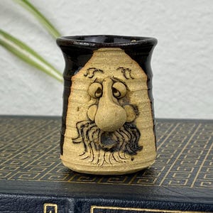Vintage Studio Pottery Face Vessel, Artisan Ceramic Toothpick Holder, Quirky Folk Art Vase, Peter Petrie, Unique Oddity Curio, Stoneware