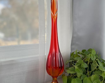 Tall Viking Glass Epic Persimmon Swung Vase, MCM, Flame, Orange, Art, Glass, Vibrant, Décor, Retro Statement Vase, Brilliant, Home