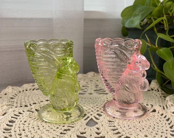 Vintage Glass Bunny Basket Egg Cups, SOLD SEPARATELY, Easter and Spring Home Decor