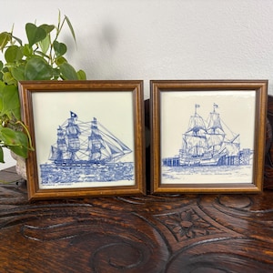 Delft Blue Hand-painted Tile, Whaleship Gratitude, Mayflower Plymouth, Holland, Home Accents, Oceanic, Wall Hanging, Trivet, Seafare Vessel