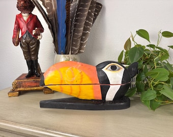 Handmade Wooden Toucan Sculpture, Vibrant, Colorful, Tropical, Bird, Décor, Home Accents, Puffin, Guinness