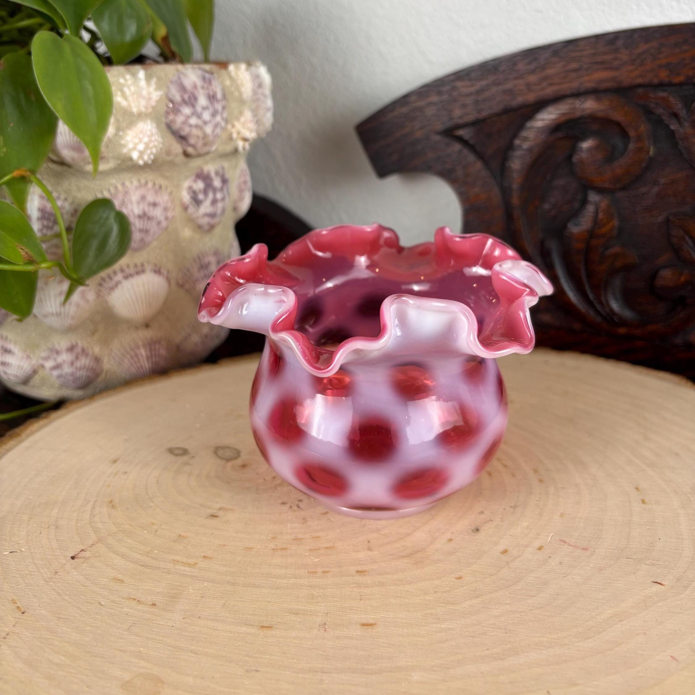 ビンテージ　フェントン　 ドット ヴィンテージ フェントン フリル オパールセント ブルー コイン ドット