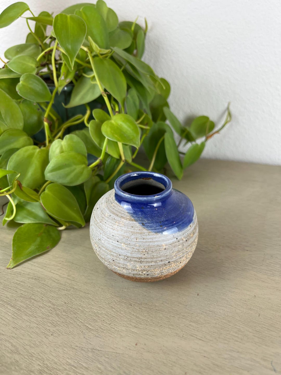 Vintage Studio Pottery Bud Vase, Cobalt Blue Drip Glaze Stoneware ...