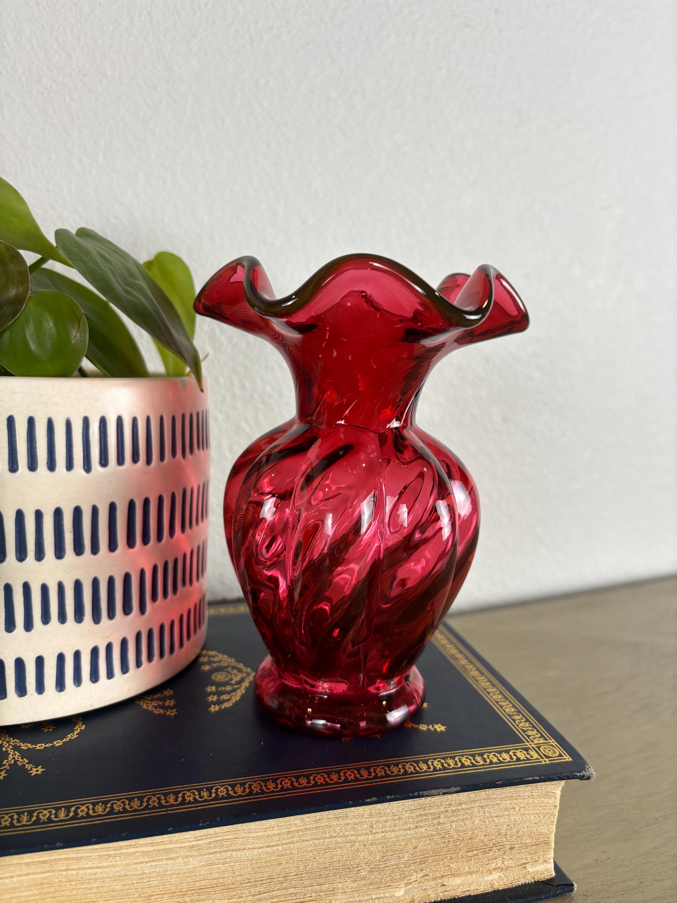 Fenton Cranberry Vase - Etsy