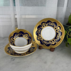 Antique Cobalt and Gold Teacup and Saucer by Minton Pottery Stoke-on-Trent England 1890’s