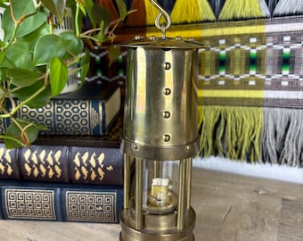 Vintage Brass British Coal Mining Safety Miners Lamp, Aberaman