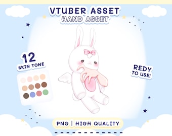 May include: A white rabbit with pink accents and angel wings, holding a hand up in a gesture. The image is part of a VTuber asset pack with 12 skin tones. The text "REDY TO USE!" is in the upper right corner of the image.