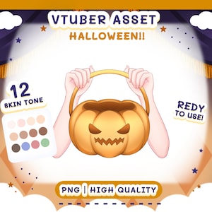 Halloween Vtuber Asset - Hand holding Pumpkin basket