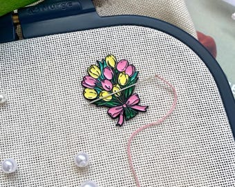 Bouquet of flowers enamel needle minder, Floral needle minder, Cross stitch, Needle work, Needlecraft, Sewing, Needle keeper, Stitching tool