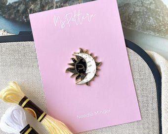 Sun and moon magnetic needle minder, Astrology needle magnet, Black and white cover minder, Needle nanny, Cross stitch, Embroidery tools