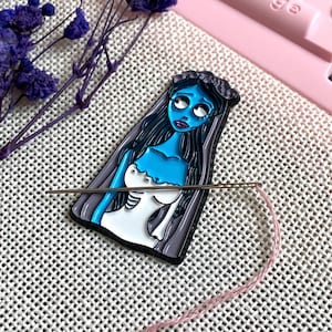 Gothic enamel needle minder, Fantasy needle minder, Spooky bride skeleton magnetic needle holder, Creepy cute cross stitch accessory