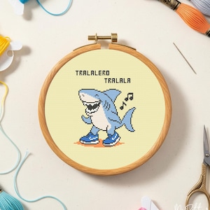Tralalero Tralala cross stitch pattern, Shark in sneakers cross stitch, Funny shark cross stitch, Silly cross stitch, Meme cross stitch, PDF