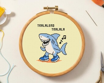 Tralalero Tralala cross stitch pattern, Shark in sneakers cross stitch, Funny shark cross stitch, Silly cross stitch, Meme cross stitch, PDF