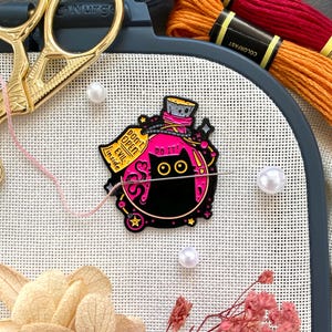 Evil black cat needle minder, Potion needle minder, Spooky cat needle magnet, Witchy cover minder, Cross stitch, Embroidery, Halloween