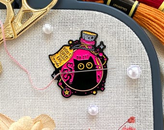 Evil black cat needle minder, Potion needle minder, Spooky cat needle magnet, Witchy cover minder, Cross stitch, Embroidery, Halloween