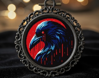 Raven cross stitch pattern, Crow cross stitch, Witchy cross stitch, Gothic cross stitch, PDF, Instant download, Creepy cross stitch, Horror