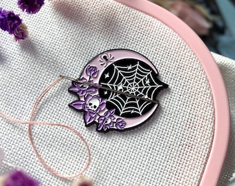 Gothic Moon Needle Minder, Magnetic Needle Holder for Cross Stitch, Halloween Needle Keeper, Dark Floral Embroidery Accessory