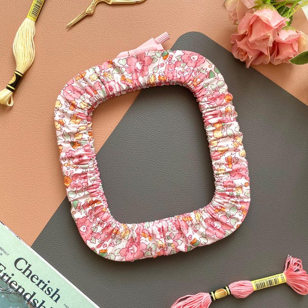 Protector de tela rosa con estampado floral, funda para bastidor Q-snap o Nurge, bonito accesorio de bordado, protector de bastidor de tela, regalo para bordadoras.