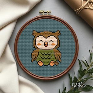 Süsse Eule Kreuzstich Anleitung, Vogel Kreuzstich Stickmuster, Eule Stickvorlage, kleiner Kreuzstich für Vogel Liebhaber, einfacher Kreuzstich