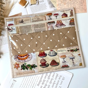 Cross stitch project bag vinyl front, Sewing project bag, Needlework gift, Pattern organizing, Craft supplies storage, 13x11, Stitching Bag